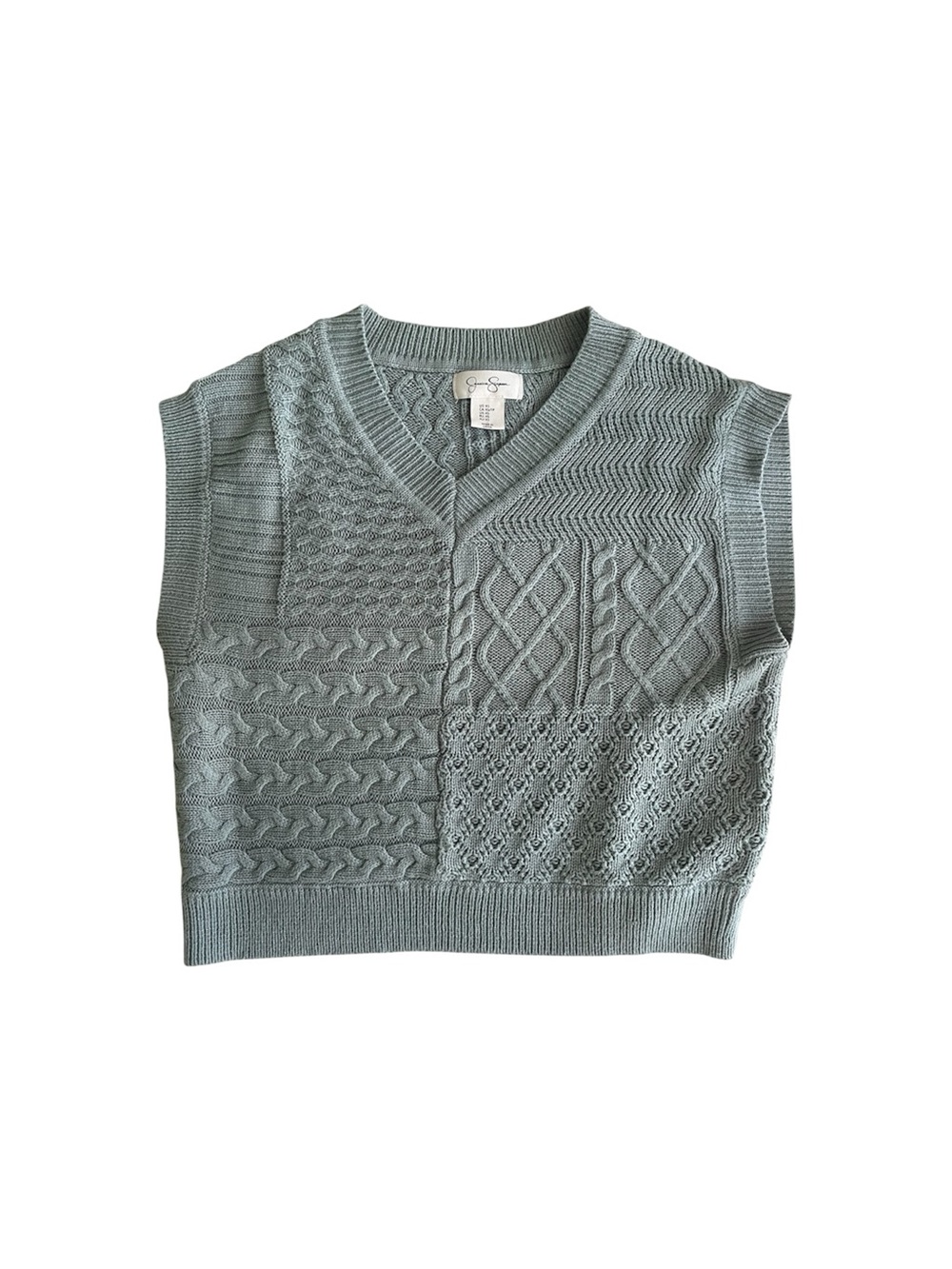 Jessica Simpson Seafoam Green Cable-Knit V-Neck Sweater Vest